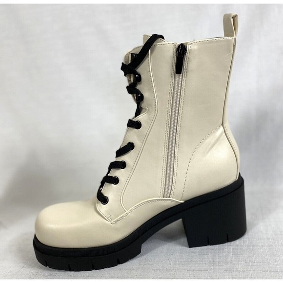 Nine West Combat Boots Platform Women's Size 10M Cream Black Lace Up Steam Punk - Picture 4 of 12